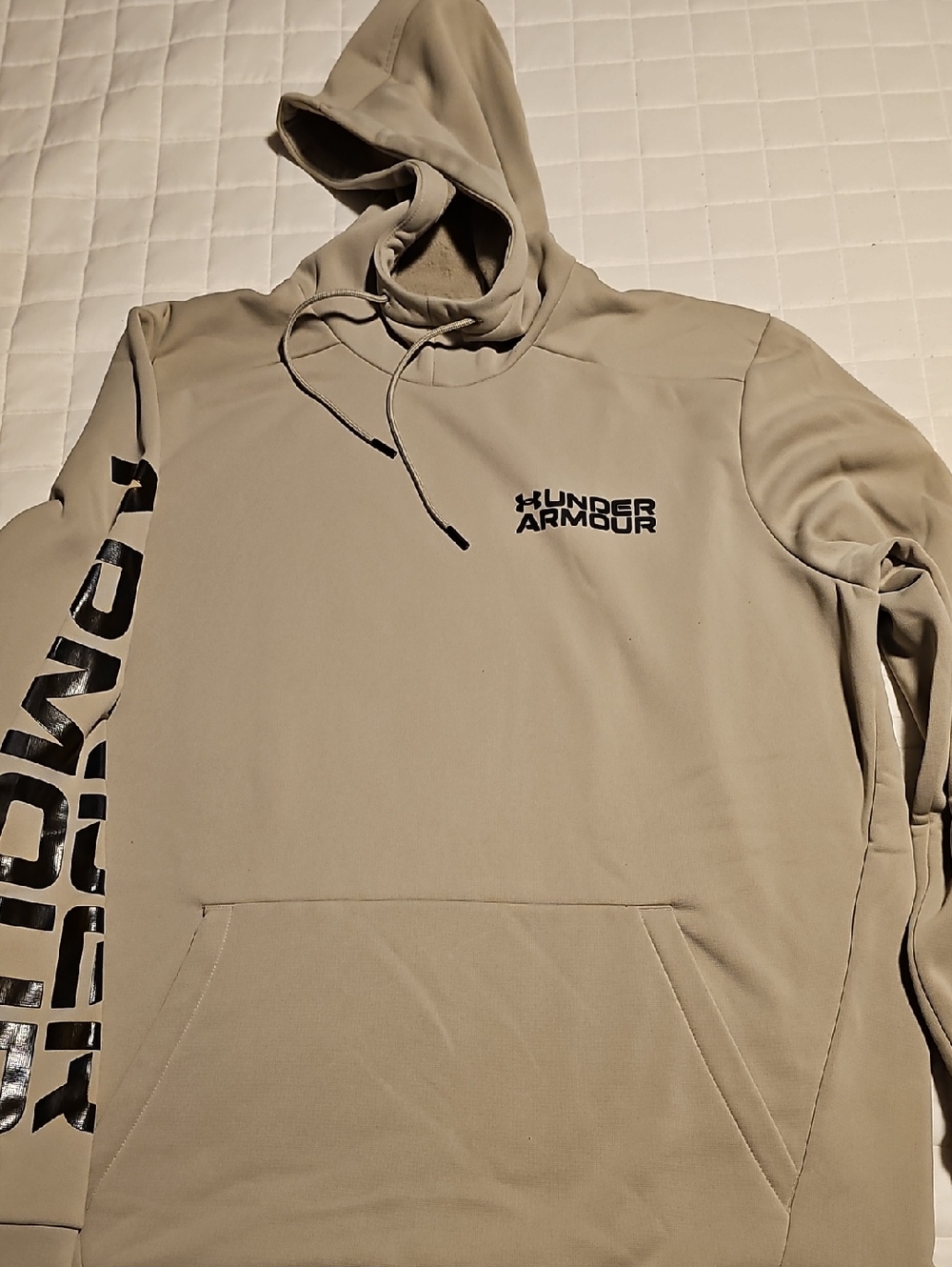 Under Armour Men's Hoodie in Light Tan with Black Logo